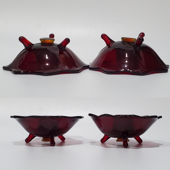 (2) Fenton Ruby Amberina 3 Footed Lotus Taper Candle Holders - Picture 6 of 10